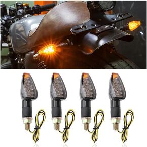 4PCS Motorcycle Turn Signals, 12V 14LED Motorcycle Blinker Amber Lamps, Motorbike LED Indicator Blinker Mini Stalk Arrow Front Rear Lights, Fit for Sports, Cruise Motorcycle