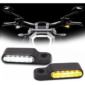 DREAMIZER Universal Motorcycle Handlebar LED Flowing Water Turn Signal Mini Blinkers Front Running light Compatible with Harley Honda Yamaha Kawasaki Cafe Racer Cruiser Street Bikes (Black)