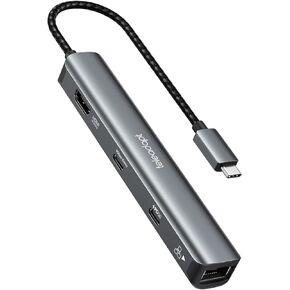 USB Type-C 6-in-1 Hub. 4K HDMI, 1Gbps Ethernet, USB Type-C Data Port, USB Type-C Power Delivery Port (not Data), 2 USB 3.0 5Gbps Data Ports. Ideal for MacBook Pro/Air, iPad Pro, Dell XPS