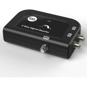 SLX TV Antenna Amplifier, 2 Way Signal Distribution Amplifier with F-Type Connections, 4G & 5G Filtering, TV Antenna Indoor, HD TV/FM/DAB, Improved Energy Efficiency (2-Way)