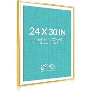 Aluminum 24 x 30 Picture Frame Gold, Premium Metal Poster Frame Display Pictures 24x30 with Mat or 22x28 Without Mat, Aluminum Frame and Polished Plexiglass, Suitable for Wall Decoration (1 Pack) in Kuwait