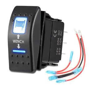 KEMIMOTO 7Pin Winch Rocker Switch Momentary UTV Rocker Switch Compatible with Polaris RZR Ranger Can-am White Led Light, 20 Amp/12V, Toggle Winch in/Out