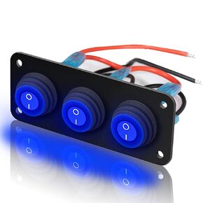 3 Gang 12V 20 Amp Toggle Rocker Switch Panel LED Breaker Waterproof Widely Fits for Auto Automotive Lights Car Marine Boat Yacht, Trailer, Caravan, Camper, Bus, Tractor, Jeep, Truck Vehicles & More