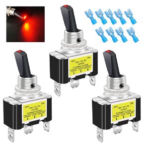 Twidec/3Pcs Rocker Lighted Toggle Switch 30A 12V DC SPST ON/Off 3Pin Car Automotive Boat with Red LED Illuminated Light