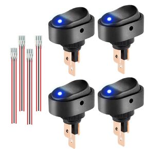12V Blue LED Lighted Rocker Switch, LED Illuminated ON Off Toggle Switch 30A 3Pin SPST Oval Shaped Switch 12mm Hole for Car Truck RV Motorcycles Marine Boats, 4 PCS