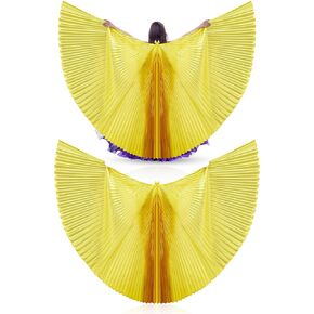 2 Pcs Isis Wings Polyester Belly Dance Costume Gold Angel Wings with Sticks for Adult Professional Belly Dance Carnival Performance