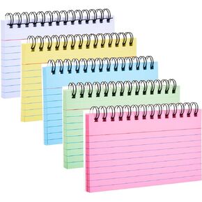 BOWINR 250 Sheets Index Cards with Ring, 3x5 Inches Spiral Bound Flashcards, Colored Ruled Notecards Flash Cards for Studying Nursing School Essentials Office Household Taking to Do List, 5 Colors
