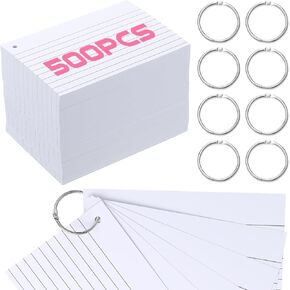 500 Pcs Index Cards with Holes Punched Lined Flash Cards with Rings Metal Rings for Index Cards Ruled Single Hole Note Cards with Rings for Adults Kids Home Classroom (Blank Multicolor, 2 x 3 Inch)