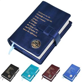 Double AA Big Book Cover & 12 Steps & 12 Traditions | by Galileo | Perfect Gift | Alcoholics Anonymous (Serenity Prayer/Coin Pocket/Royal Blue Metallic)