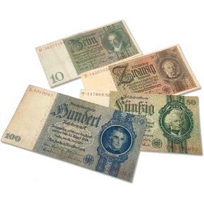 10 circulated Original Banknotes Issued During World War II in Europe, with Certificate of Authenticity