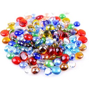 Flat Glass Marbles, Replacement Mancala Stones 0.6 LB Mixed Colored Flat Glass Pebbles/Beads/Gems for Games Vase Filler Beads Aquarium Pebbles DIY Craft (12-16mm)