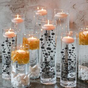 50Pcs Pearl Strings for Floating Candles, Floating-Effect Faux Pearls for Vase Filler, Centerpiece Table Decorations for Wedding, Party, Event (Black)