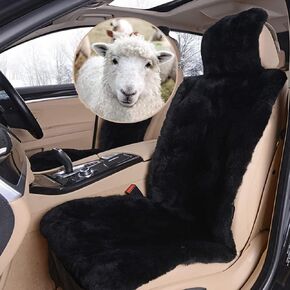 Real Genuine Sheepskin Seat Covers for Cars SUV Trucks Van RV Front Seats Sheepskin Car Seat Covers Sheepskin Automotive Seat Covers Fuzzy Fleece Fur Car Seat Covers Black Universal (1 Piece)