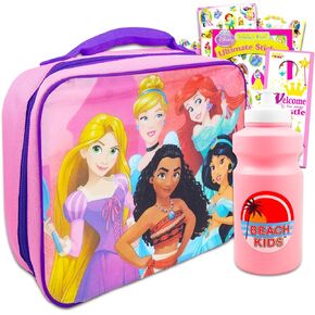 Disney Princess Lunch Bag Set For Girls, Kids - Bundle with Princess School Lunch Box With Pink Water Pouch, Princess Stickers And More Princess School Supplies