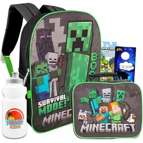 Minecraft Backpack and Lunch Box for Kids - Minecraft School Supplies Bundle with Minecraft Backpack, Lunch Bag, Water Bottle, Stickers, and More