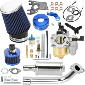 YOXUFA 212cc Racing Carburetor Exhaust Header Muffler Stage 2 Kit for Predator 212cc 196cc 200 6.5hp Engine Coleman CT200U BT200X Baja Warrior Mb200 Gx160 Mini Bike Go Kart High Performance Part