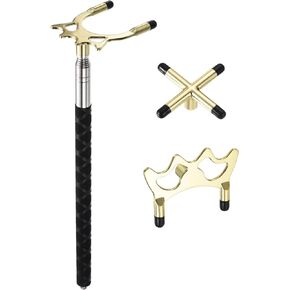 Retractable Billiards Cue Stick Bridge with 3 Removable Brass Bridge Head - Silicone Handle Billiards Table Accessory, Apply to Party/Club/Home (Gold)
