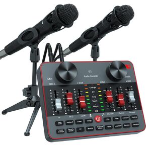 Podcast Equipment Bundle for 2 Mic, Audio Interface with DJ Mixer Sound Card/Board,Condenser Microphone for Studio Beginner Kit on Smartphone/PC/Laptop/Phone Broadcast Recording/Live Streaming/Gaming