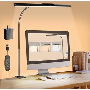Desk Lamps with Clamp with 2 USB Charging Port 24W 1000 lm Desk Light for Home Office Hand-Sweep Sensor Clip On Desk Lighting with Timer, 3 Colors, 7 Brightness Dimmable Tall Computer Task Lamp