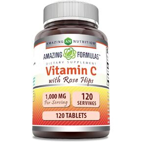 Amazing Formulas Vitamin C with Rose HIPS Supplement | 1000 Mg | Tablets | Non-GMO | Gluten Free | Made in USA (120 Count)