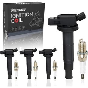 RANSOTO Set of 4 UF333 Ignition Coil & 7092 Iridium Spark Plugs Compatible With Scion tC xB Toyota Camry Corolla Highlander Matrix RAV4 Solara Lexus HS250h 2.4L L4 Replaces C1330