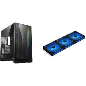 حافظة كمبيوتر ألعاب Lian Li O11 Dynamic XL ROG معتمدة (أسود) ATX Full Tower ومروحة UNI SL-Infinity 120 RGB حزمة ثلاثية سوداء مع وحدة تحكم - UF-SLIN120-3B in Kuwait