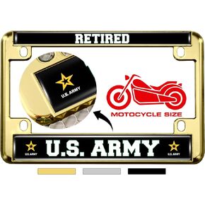 [Officially Licensed Product] - Motorcycle Metal License Plate Frame with U.S. Army Retired Design - Black