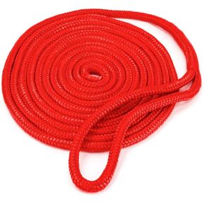 Crown Sporting Goods 15-Foot Double Braided 3/8" Thick Nylon Dockline - Marine Rope Line with 10" Loop for Boat Mooring - Jet Ski & Watercraft Accessories, Tools, & Essentials (White)
