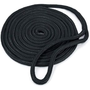 Crown Sporting Goods 15-Foot Double Braided 3/8" Thick Nylon Dockline - Marine Rope Line with 10" Loop for Boat Mooring - Jet Ski & Watercraft Accessories, Tools, & Essentials (White)