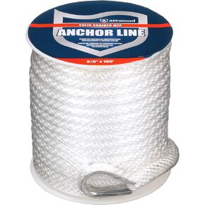 attwood Solid Braid MFP Anchor Line with Thimble (White, 3/8-Inch x 100-Feet)