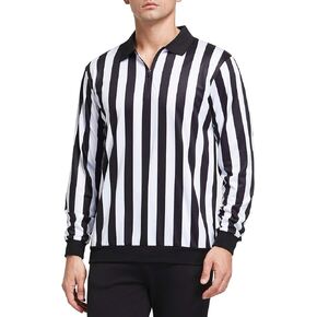 FitsT4 Sports Men's Official Black & White Stripe Referee Shirt Zipper Collared Umpire Jersey Costume Pro Ref Uniform
