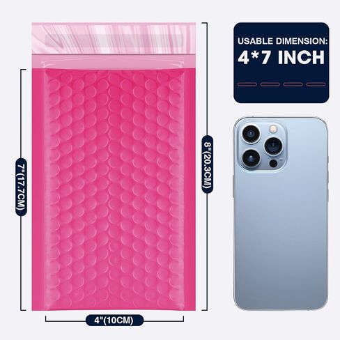 K&MJ 4x8 Bubble Mailer، 50 قطعة، ساكورا بينك فقاعات بريدية للأعمال الصغيرة، مظاريف مبطنة، أكياس شحن فقاعات سميكة ذاتية الغلق مقاومة للتمزق، لتغليف المجوهرات، المكياج، المنتجات الكهربائية إلخ in Saudi Arabia