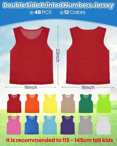 48 Pcs Pinnies for Sports Soccer Practice Pinnies Numbered Soccer Pennies Vests Sports Pennies Scrimmage Youth Pinnies Mesh Basketball Team Pinnies(for Kid, Classic Number Style) in Saudi Arabia