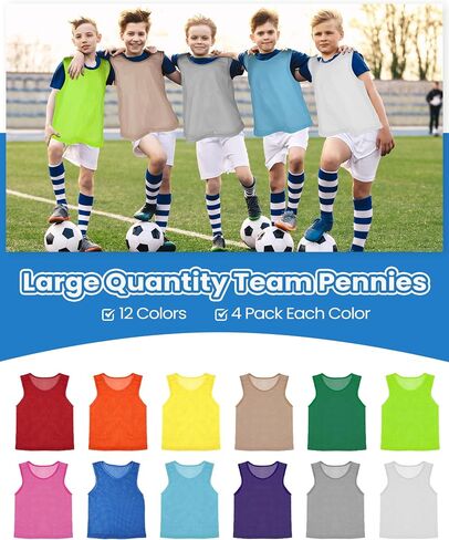 48 Pcs Pinnies for Sports Soccer Practice Pinnies Numbered Soccer Pennies Vests Sports Pennies Scrimmage Youth Pinnies Mesh Basketball Team Pinnies(for Kid, Classic Number Style) in Saudi Arabia