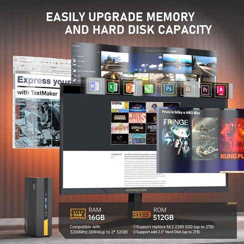 كمبيوتر صغير Intel i5 الجيل الثاني 12450H (8 نواة، 12 خيط، حتى 4.4 جيجا هرتز)، كمبيوتر صغير ACEMAGICIAN 16 جيجا DDR4 512 جيجا SSD، WiFi 6/BT5.2/3-Screen 4K@60 عرض سطح المكتب المكتبي، للاستخدام اليومي/ الأعمال/HTPC in Kuwait