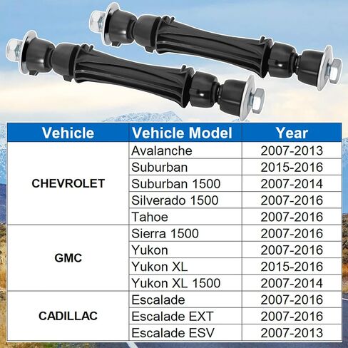 K700432 وصلات قضيب التثبيت الأمامي لـ 2007-2016 شيفروليه تشيفي سيلفرادو 1500 تاهو سوبربان أفالانش كاديلاك إسكاليد جي إم سي يوكون سييرا، قطعتان 25918049 رابط نهاية المثبت الأمامي in Kuwait