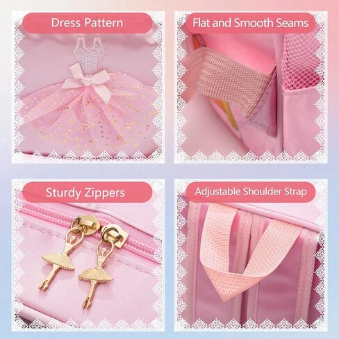 Ballet Dance Bag with Dance Shoe Bag Girls Bag for Girls Dance Shoe Bag Gymnastics Ballet Bags Overnight Travel Bags with Adjustable Shoulder Strap, Pink in Saudi Arabia