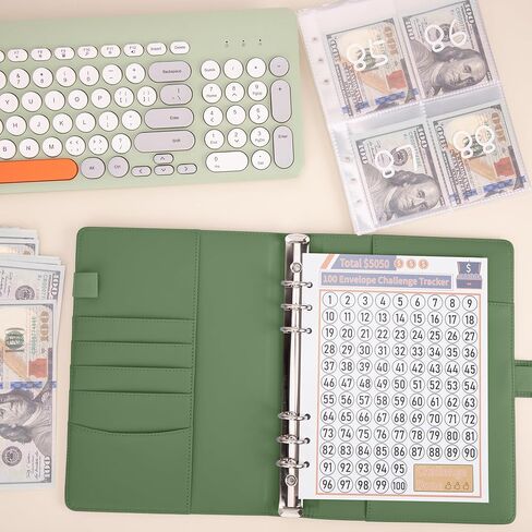 100 Envelopes Money Saving Challenge Binder, A5 Budget Binder with Cash Envelopes, Savings Challenges Book to Save $500, 5,050, 10,000 Budget Planner for Budgeting Saving Money, Olive Green in Saudi Arabia
