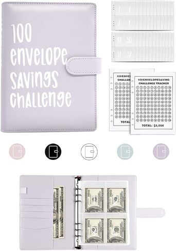 100 Envelopes Money Saving Challenge Budget Binder, Envelope Savings Challenge Book, 52 Week Money Binder For Cash Saving Budget Book With Pouches Halloween, Christmas, Gifts For Friends White in Saudi Arabia