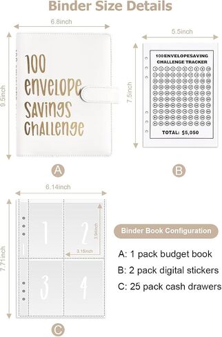 100 Envelopes Money Saving Challenge Budget Binder, Envelope Savings Challenge Book, 52 Week Money Binder For Cash Saving Budget Book With Pouches Halloween, Christmas, Gifts For Friends White in Saudi Arabia