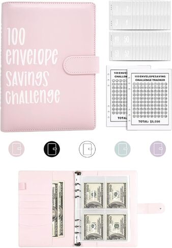 100 Envelopes Money Saving Challenge Budget Binder, Envelope Savings Challenge Book, 52 Week Money Binder For Cash Saving Budget Book With Pouches Halloween, Christmas, Gifts For Friends White in Saudi Arabia