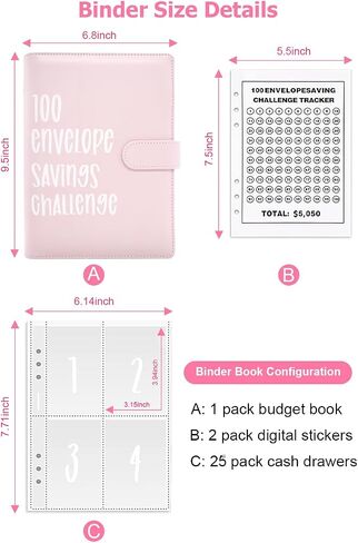 100 Envelopes Money Saving Challenge Budget Binder, Envelope Savings Challenge Book, 52 Week Money Binder For Cash Saving Budget Book With Pouches Halloween, Christmas, Gifts For Friends White in Saudi Arabia