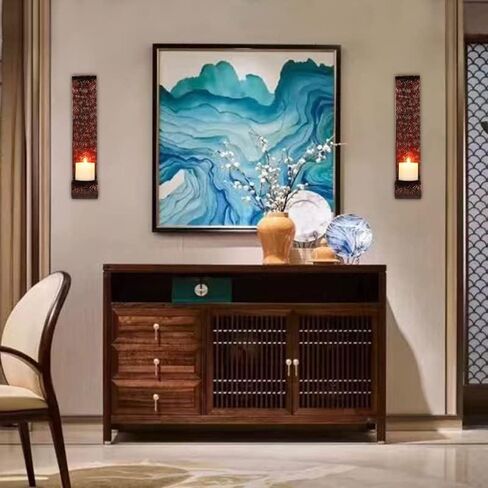 TRIROCKS مجموعة من 2 حامل شموع جداري 22.5 بوصة ارتفاع شمعدانات معدنية لتزيين الحائط لغرفة المعيشة والحمام وغرفة الطعام والمكتب (أحمر صدئ) in Saudi Arabia