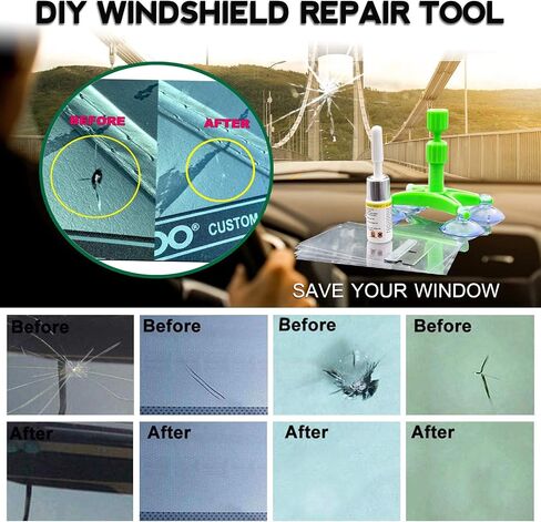 طقم إصلاح زجاج السيارات DIY، طقم إصلاح شقوق الزجاج الأمامي، طقم إصلاح نافذة السيارة لإصلاح شقوق الزجاج الأمامي، أهلة نصف القمر، رقائق النجوم، عين الثيران.- إصدار جديد 2022. (أخضر، عبوة واحدة) in Saudi Arabia