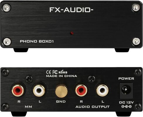 FXAUDIO BOX01 Phono Turntable Preamp - مشغل تسجيل الفينيل LP Mini MM Phono Preamplifier، مخرج RCA، تشغيل منخفض الضوضاء، مع محول طاقة DC 12V in Kuwait