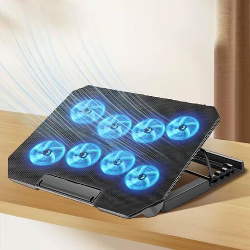 Laptop Cooling Pad with Adjustable Height 8 Fan 2 USB Ports Suitable for 12"-15.6" Laptops（Black） in Kuwait