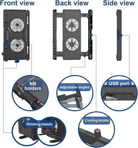 Laptop Cooling Pad 10"- 17" Adjustable Angle Laptop Cooler Fan USB + Type-C Ports Shrink Portable Quiet Strong Wind Desk Fan in Kuwait