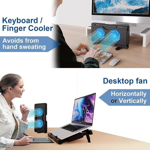 Laptop Cooling Pad 10"- 17" Adjustable Angle Laptop Cooler Fan USB + Type-C Ports Shrink Portable Quiet Strong Wind Desk Fan in Kuwait