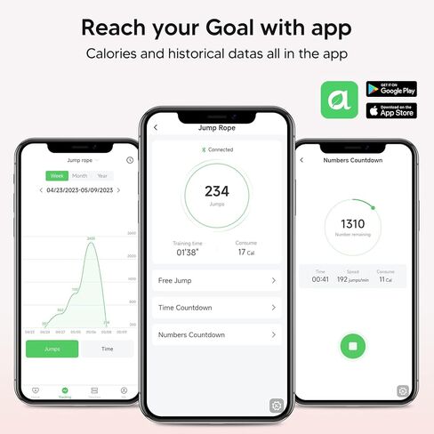 arboleaf Smart Jump Rope, Cordless & Rechargeable Jump Ropes for Fitness with Counter, App Data Analysis Jumping Rope, Adjustable Anti-Tangle PVC Jump Rope for Men, Women, Kids - Indoor/Outdoor in Kuwait