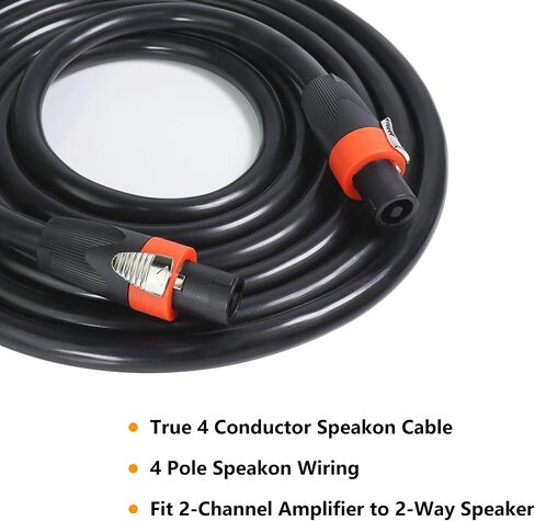 25 Ft. Pack of 2 True 4 Conductor Speakon Cable - 2pcs 25 Feet 4 Pole Speak-ON to SpeakON Cables - 12 AWG Heavy Duty PA DJ Stage Amplifier to Cabinet Wiring with Twist Lock in Saudi Arabia